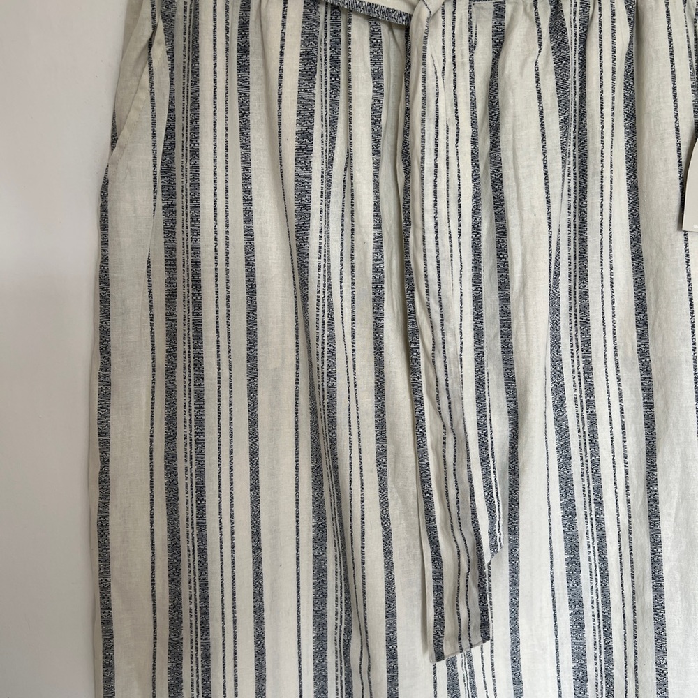 Womens Deane & White Skirt UK 16 A-Line Linen Stripe Cream Midi Length Pockets - Picture 2 of 11